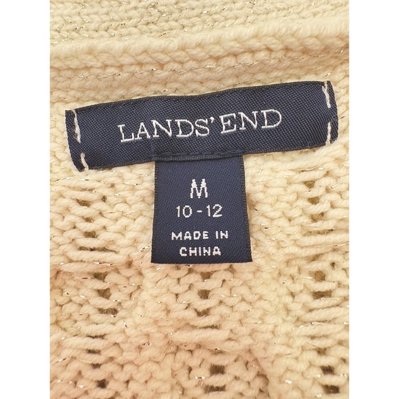 Land's End Women's M Cable Knit Long Cardigan Sweater Beige Oatmeal Button Front - Picture 5 of 11
